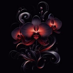 abstract fractal background with flowers on black