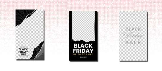 Black Friday social media story templates. Stories templates for Black Friday Sale promotion. 