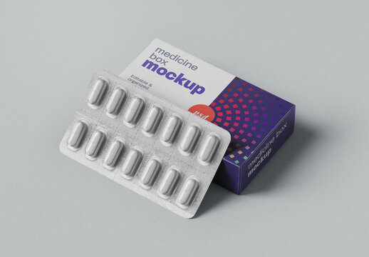 Pill Box Medicine Packaging Mockup for Design and Branding Projects