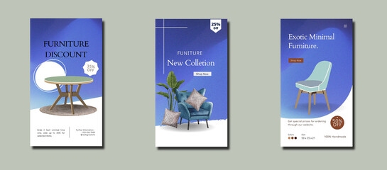 Furniture Stories templates Collection.  Story template design for social media story or website banner.