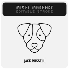 Jack russell head thin line icon. Dog breed. Editable stroke. Vector illustration.
