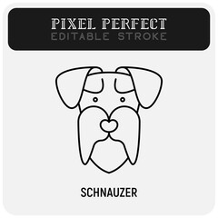 Schnauzer head thin line icon. Dog breed. Editable stroke. Vector illustration.