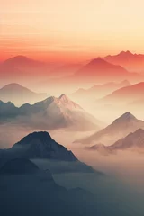  Warm pastel sunrise between mountain peaks  AI generated illustration © ArtStage