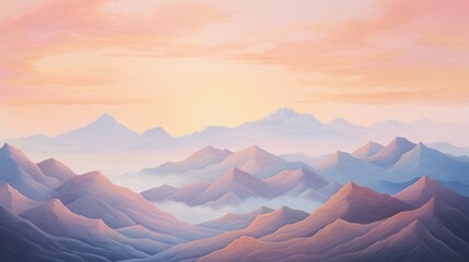 Warm pastel sunrise between mountain peaks  AI generated illustration