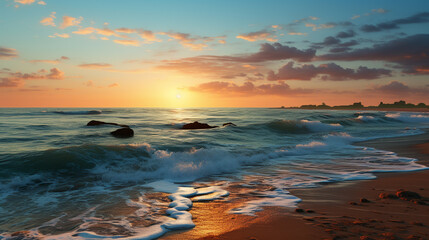 Fototapeta premium sunset on the beach HD 8K wallpaper Stock Photographic Image 