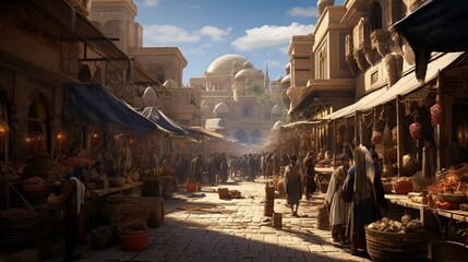 an ancient Egyptian marketplace bustling with merchants and shoppers - obrazy, fototapety, plakaty