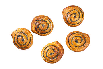 Homemade baked Bun with poppy seeds. Transparent background. Isolated.