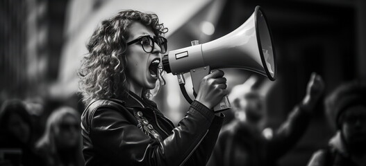 Arrogance, noisy woman, director, protester concept. - obrazy, fototapety, plakaty