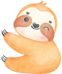 Cute Baby Sloth Watercolor Cartoon Illustration