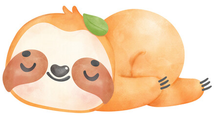 Obraz premium Cute Baby Sloth sleeping Watercolor Cartoon Illustration