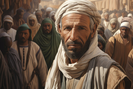 Photography closed shot portrait of berber gaze dressed  in the bazar