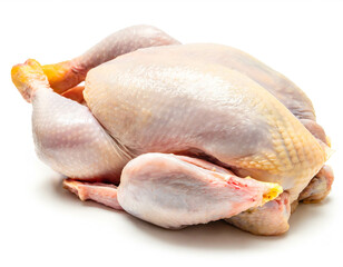 Whole raw chicken isolated on white background, cutout