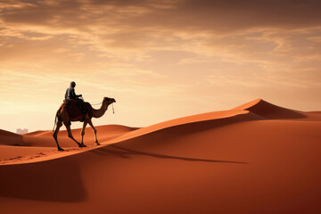 Camel caravan in the desert Sahara