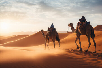 Camel caravan in the desert Sahara