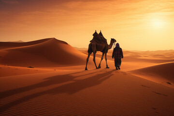 Camel caravan in the desert Sahara