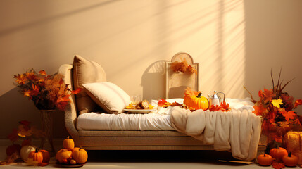 Easter bread from Austria Greece and red eggs on a table with a spring view still life with copyspace for text
