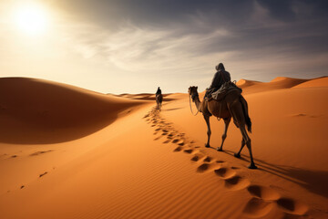 Camel caravan in the desert Sahara