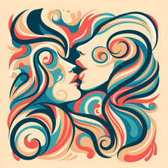 Passionate Kiss: A modern abstract vector illustration of love and romance