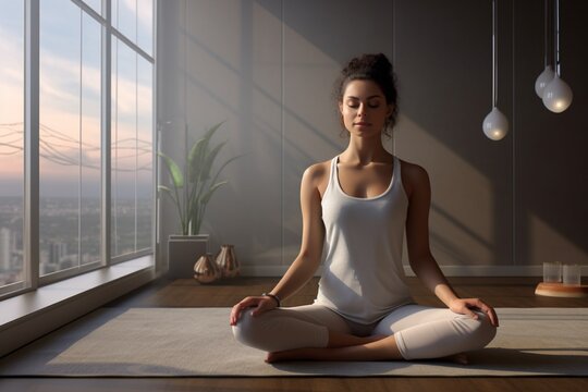 woman practicing yoga in a modern studio