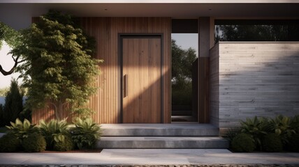 Fototapeta na wymiar Modern entrance door by wooden, which makes the house really elegant and homely right from the start. Generative AI Technology 