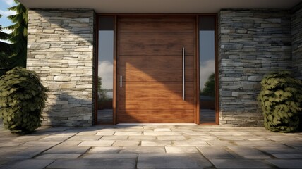 Modern entrance door by wooden, which makes the house really elegant and homely right from the start. Generative AI Technology 