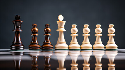 A row of chess pieces on a chess board