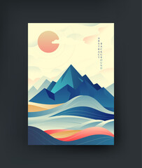 Abstract, creative vector landscape with mountains and waves