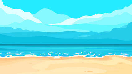 Cartoon flat illustration of a serene beach landscape - obrazy, fototapety, plakaty