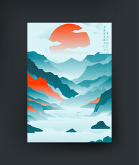Abstract art of Japanese mountain landscape