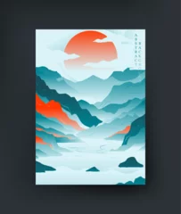 Abwaschbare Fototapete Grau 2 Abstract art of Japanese mountain landscape