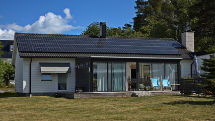 Residential house with solar cells in Trosa, Södermanland, Sweden, Europe
