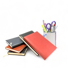 Stacked coloured diaries of various types-