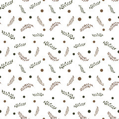 Beautiful illustration pattern with colored plant branches and round dots on a transparent background. Elements for your design