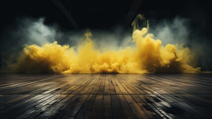 Dark Pine Floor with Yellow Smoke Background
