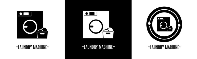 Laundry machine logo set. Collection of black and white logos. Stock vector.