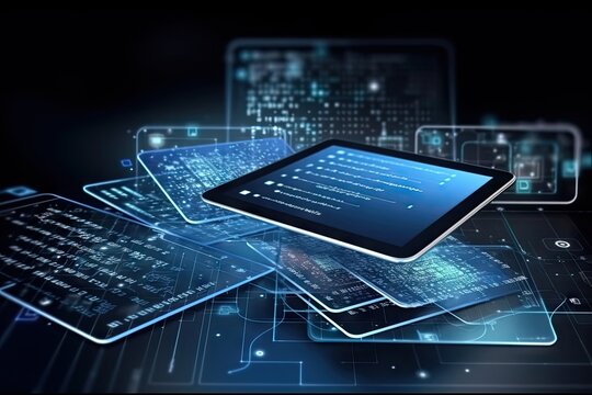 Tablet caught in the swirling whirlpool of data nanotechnology and artificial intelligence