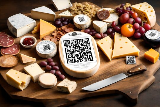 Design an interactive cheese and charcuterie board with edible QR codes that provide information about each artisanal item 