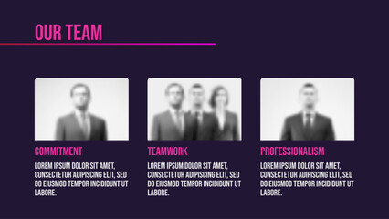 Our team web page with member avatars for business presentation or landing page on dark blue background. Website page template.