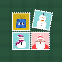 Christmas, New Year and Holiday cute postage stamps
