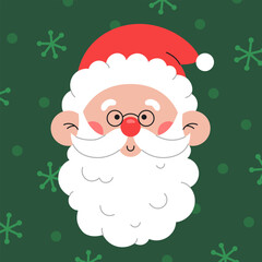 Cute happy cartoon Santa Claus with snowflakes. - 681483881