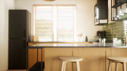 a modern and spacious kitchen. 3D render