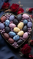 gift chocolates in heart shape box with roses and flowers ,Chocolate day, Valentines Day, Valentines week 
