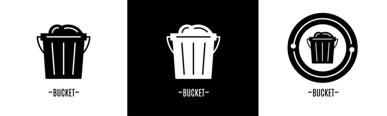 Bucket logo set. Collection of black and white logos. Stock vector.