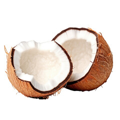 Half coconut isolated on transparent or white background, png - obrazy, fototapety, plakaty