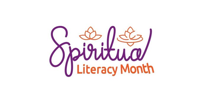 Spiritual Literacy Month text animation with alpha channel. Great for opening up our minds and at the same time deepening our faith by reading books about spirituality, faith, or religion. 