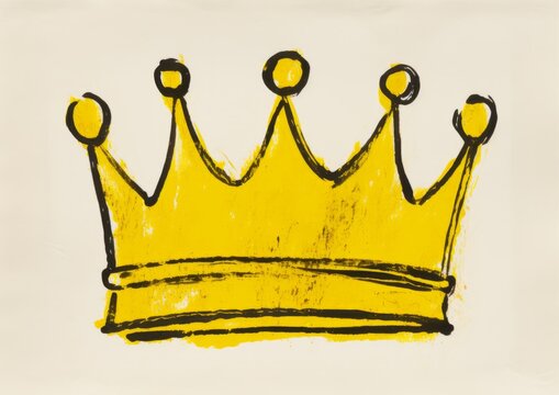 Single line black and yellow crayon doodle of kids crown