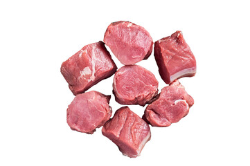 Raw pork tenderloin medallions steaks. Transparent background. Isolated.