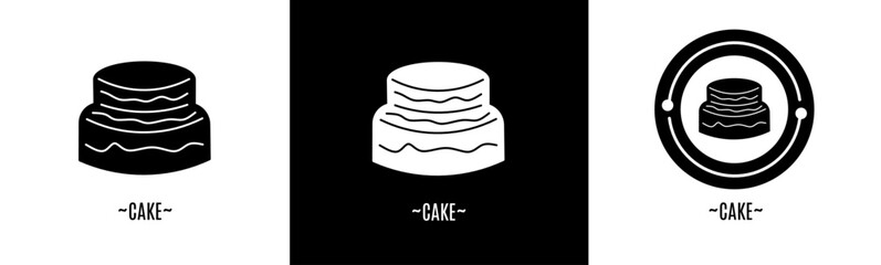 Cake logo set. Collection of black and white logos. Stock vector.