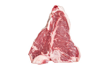 Raw T-bone or porterhouse beef meat Steak with thyme in a grill skillet ready for cooking. ...