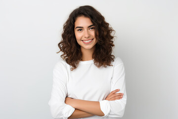 Portrait of a brunette woman with on the white background Made with Generative AI